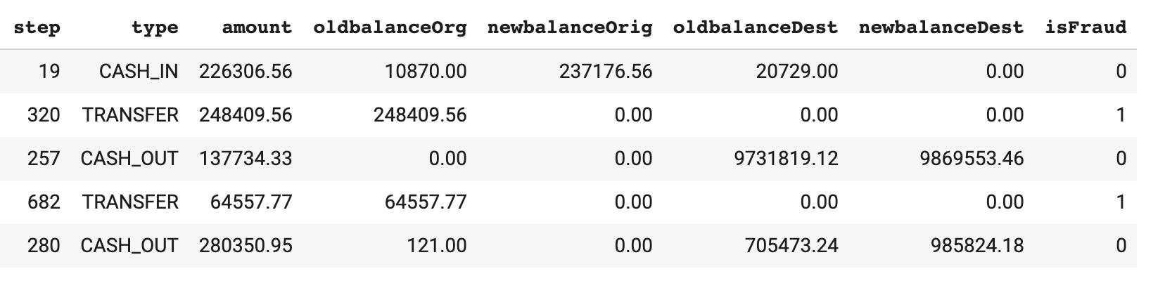 Fraud data snippet